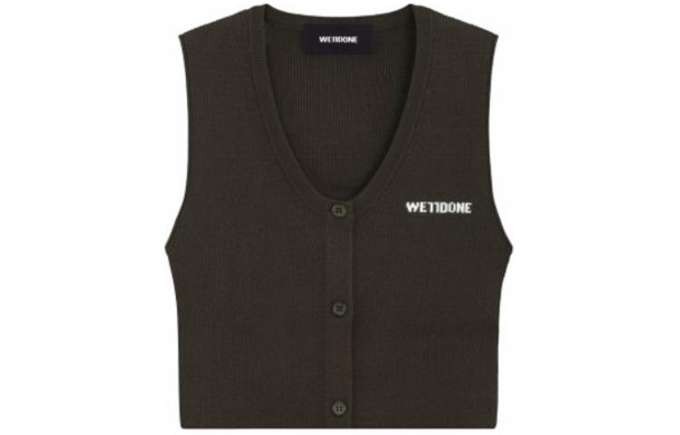 (Women) WE11DONE SS24  Ribbed Button-Up Knit Vest Brown. WD-KV1-24-645-W-BR