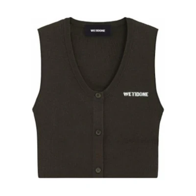 (Women) WE11DONE SS24 Ribbed Button-Up Knit Vest Brown. WD-KV1-24-645-W-BR
