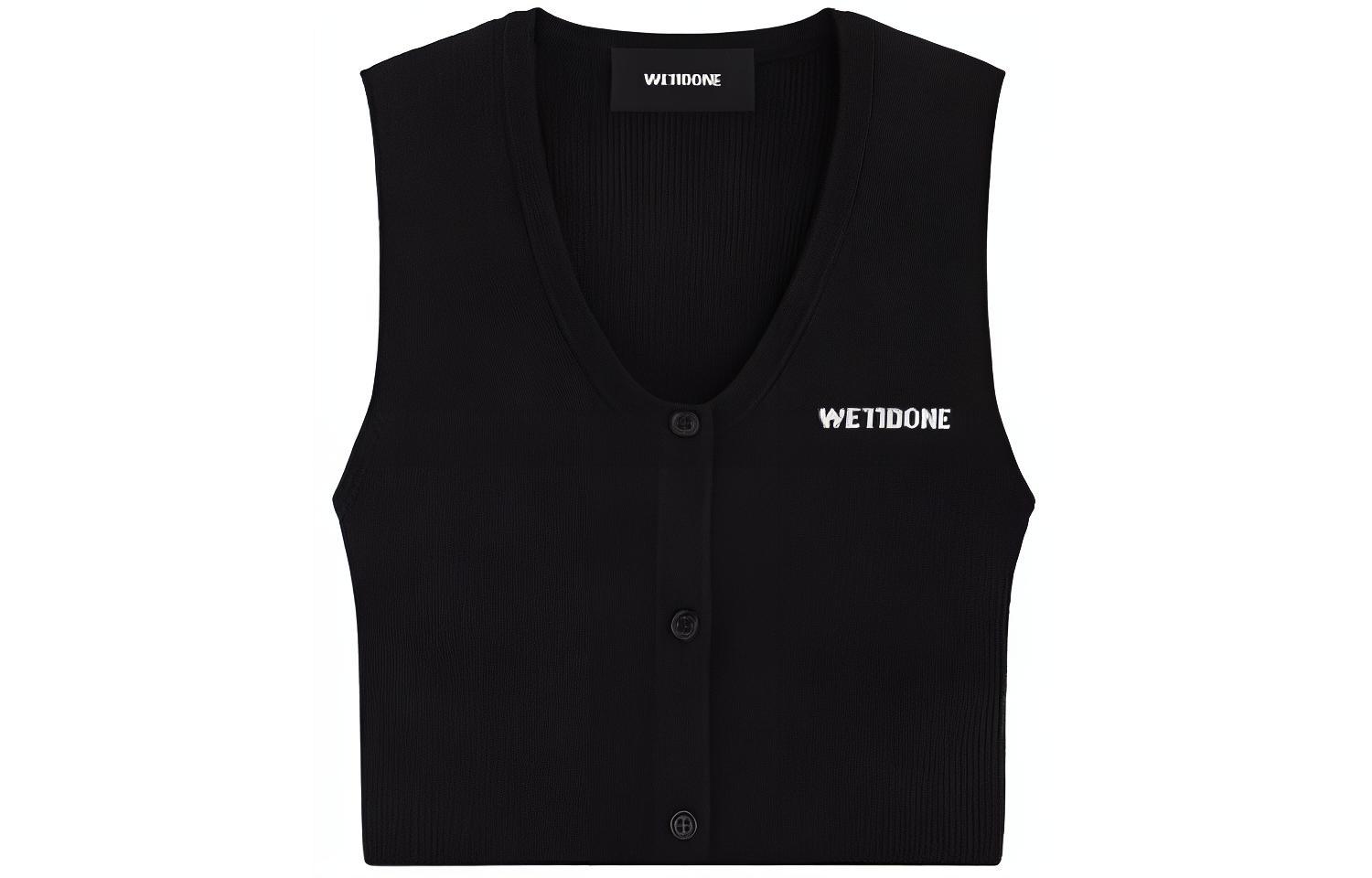 (Women) WE11DONE SS24  Ribbed Cropped Button Knit Vest Black WD-KV1-24-645-W-BK
