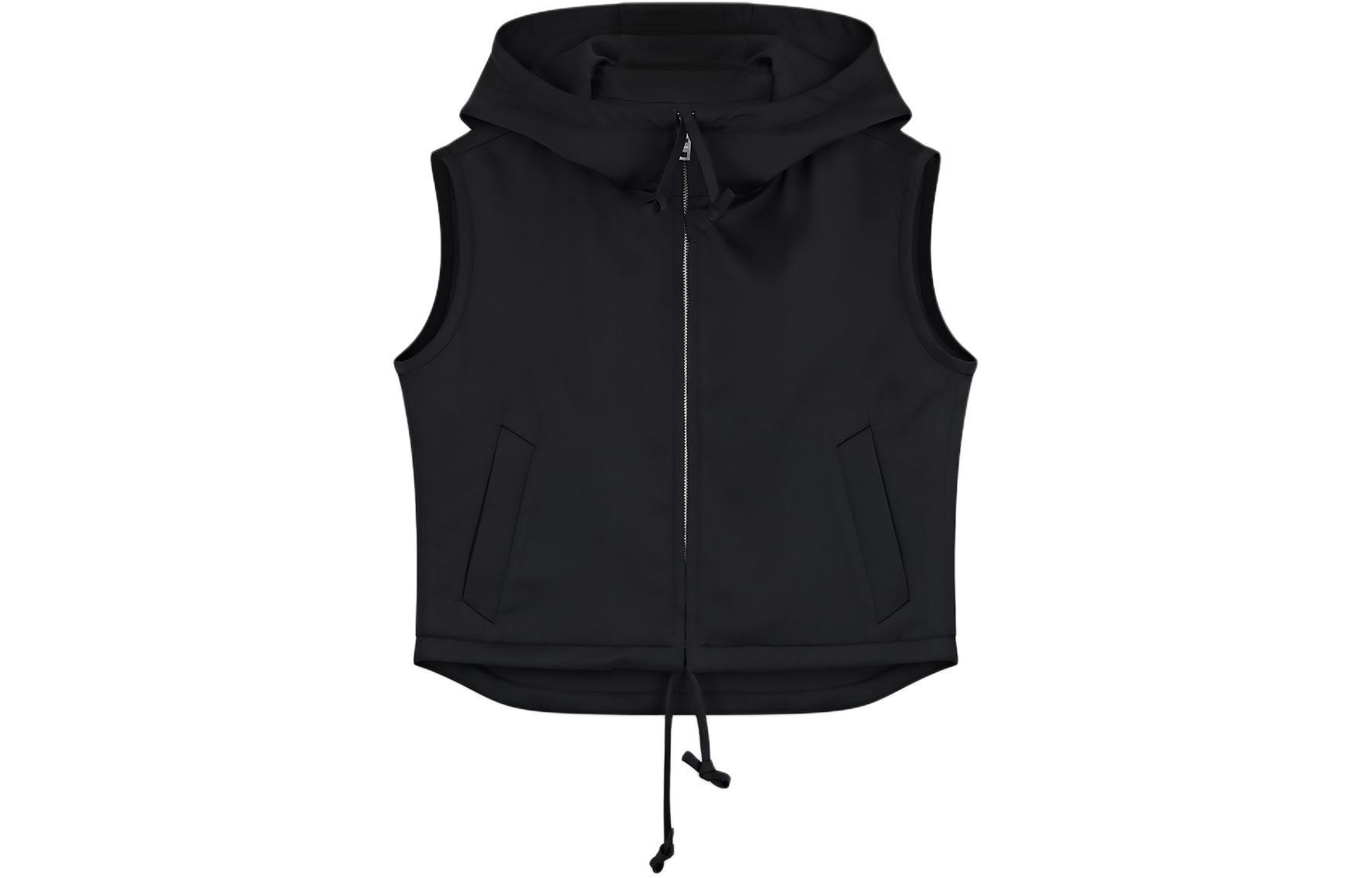 (Women) WE11DONE SS24  Satin Zip-Up Sleeveless Hoodie Vest - Black WD-VT0-24-101-W-BK