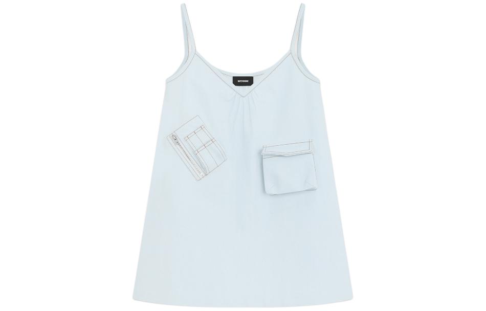 (Women) WE11DONE SS24  V-Neck Sleeveless Denim Dress Light Blue. WD-OP0-24-151-W-IC