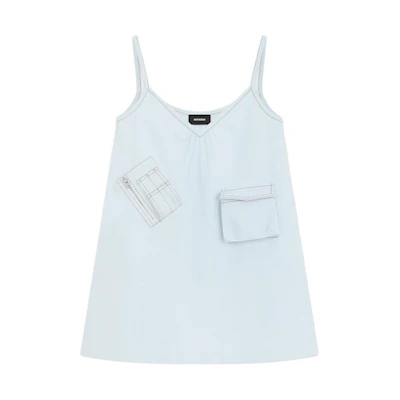 (Women) WE11DONE SS24 V-Neck Sleeveless Denim Dress Light Blue. WD-OP0-24-151-W-IC