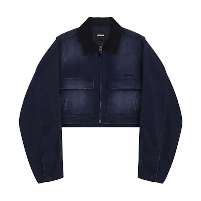 (Women) WE11DONE SS24 Washed Denim Short Jacket with Logo & Dual Pockets - Blue WD-DJ0-24-309-W-NV