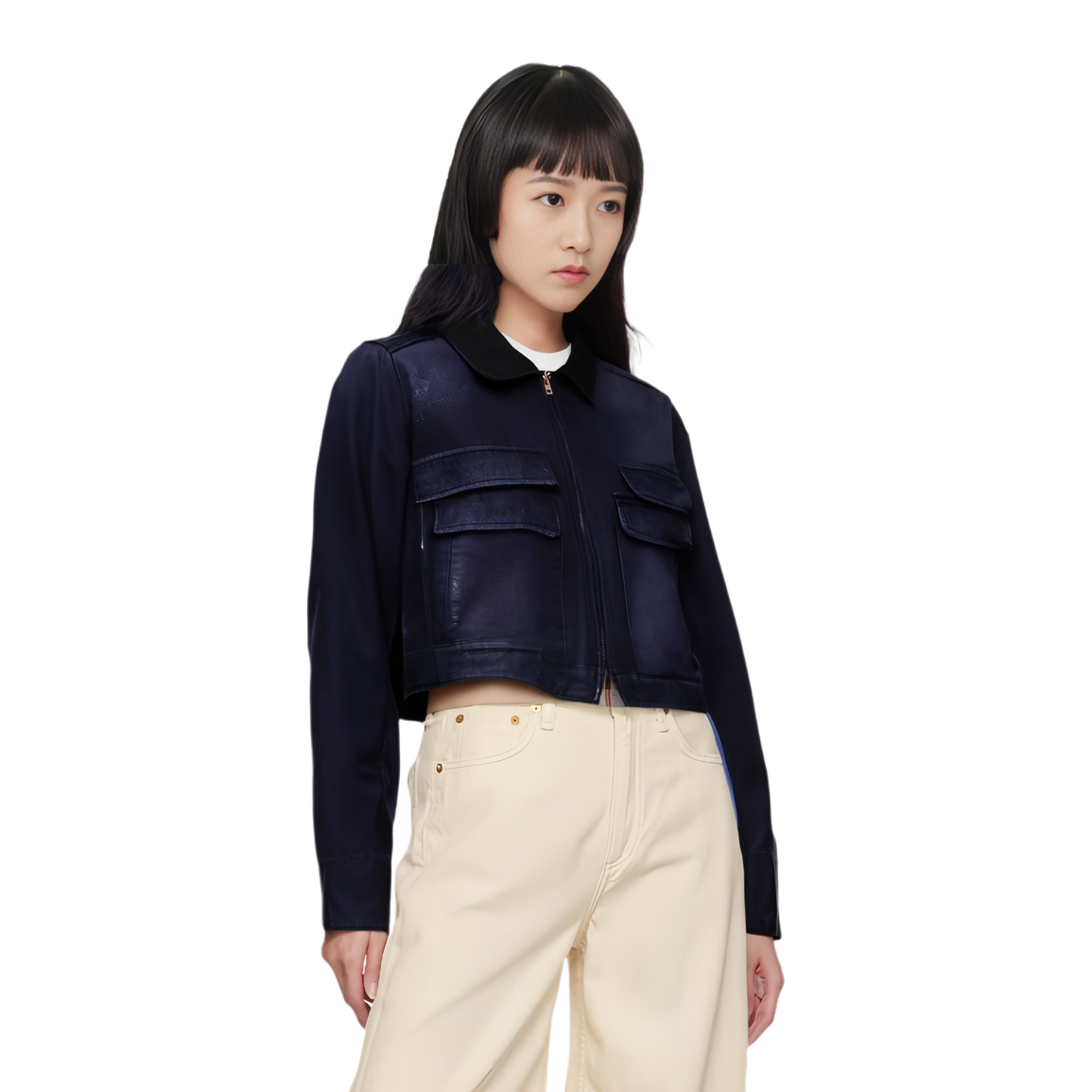(Women) WE11DONE SS24  Washed Denim Short Jacket with Logo & Dual Pockets - Blue WD-DJ0-24-309-W-NV 圖 4