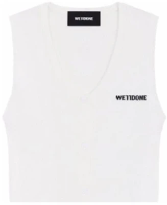(W) WE11DONE SS24 Rompi Knit Putih Cropped Ribbed dengan Kancing WD-KV1-24-645-W-WH Buy (W) WE11DONE SS24 Rompi Knit Putih Cropped Ribbed dengan Kancing WD-KV1-24-645-W-WH