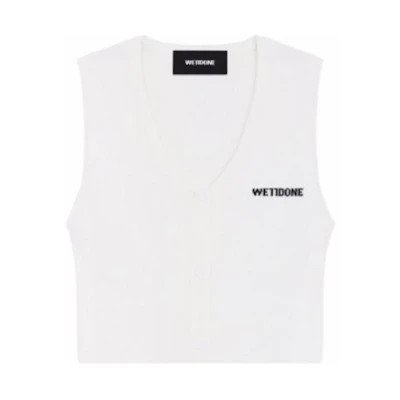 (Women) WE11DONE SS24 White Ribbed Cropped Button Knit Vest WD-KV1-24-645-W-WH