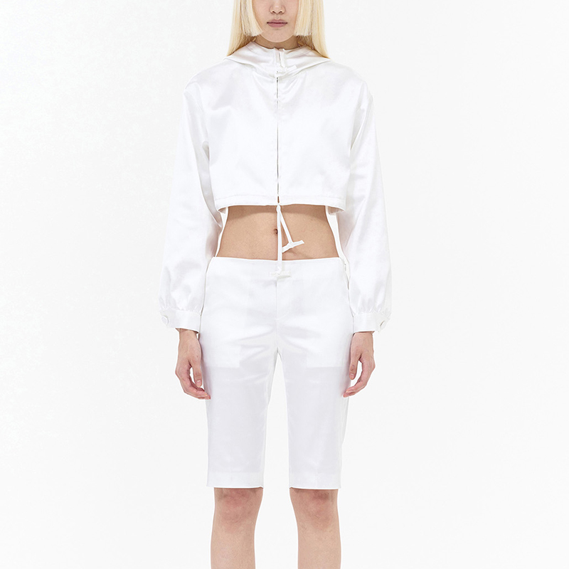 (Women) WE11DONE SS24  White Satin Drawstring Cropped Hooded Jacket. WD-JP0-24-091-W-WH 圖 4