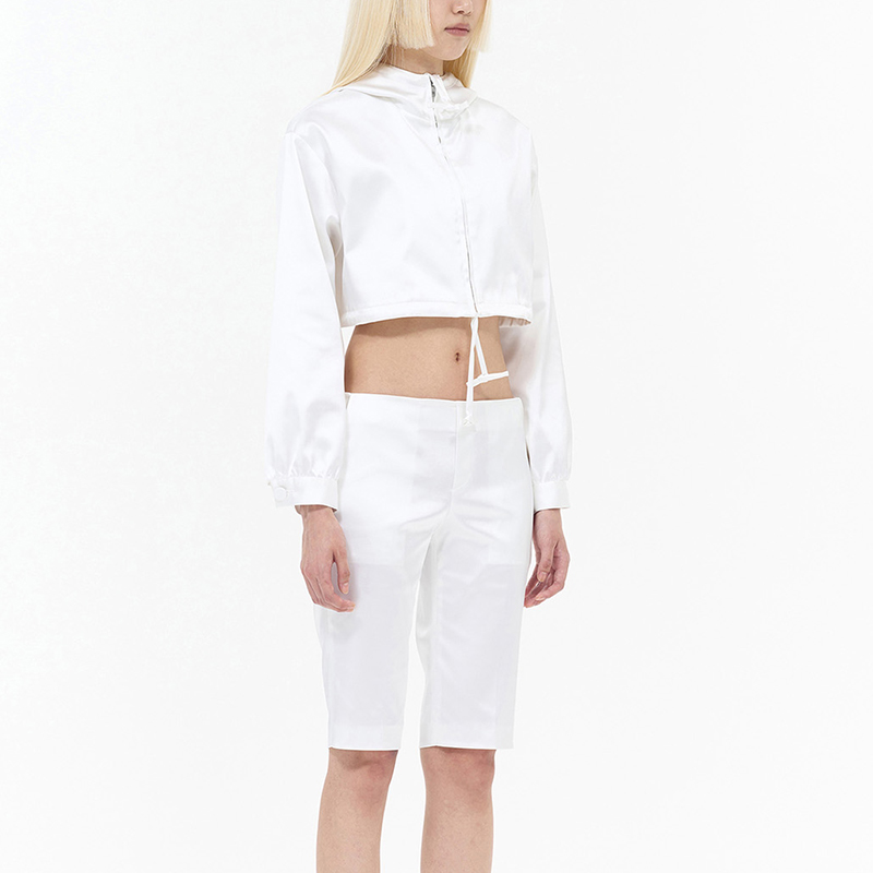 (Women) WE11DONE SS24  White Satin Drawstring Cropped Hooded Jacket. WD-JP0-24-091-W-WH 圖 6