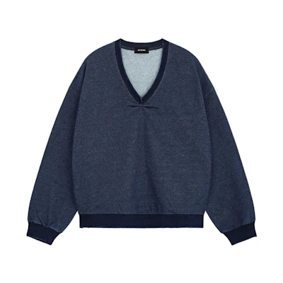 (Women) WE11DONE SS24 Blue Faux Denim V-Neck Pullover Sweatshirt Women. WD-TS0-24-797-W-BL