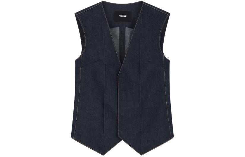 (Women) WE11DONE SS24 Contrast Stitch Denim Sleeveless Vest Navy Blue (). WD-VT0-24-111-W-NV