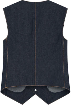 (W) WE11DONE SS24 Rompi Denim Tanpa Lengan Jahitan Kontras Biru Navy. WD-VT0-24-111-W-NV Lookbook (W) WE11DONE SS24 Rompi Denim Tanpa Lengan Jahitan Kontras Biru Navy. WD-VT0-24-111-W-NV