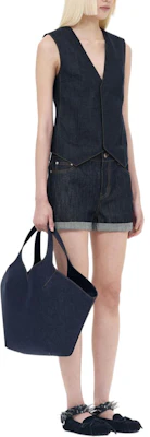 (W) WE11DONE SS24 Rompi Denim Tanpa Lengan Jahitan Kontras Biru Navy. WD-VT0-24-111-W-NV Details for (W) WE11DONE SS24 Rompi Denim Tanpa Lengan Jahitan Kontras Biru Navy. WD-VT0-24-111-W-NV