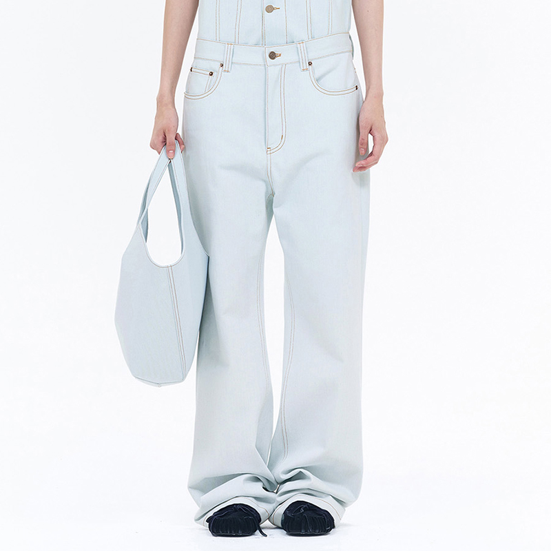 Shop (W) WE11DONE SS24 對比縫線低腰直筒牛仔褲 女 淺藍色 WD-DP0-24-336-W-IC