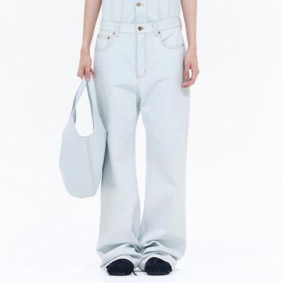(W) WE11DONE SS24 對比縫線低腰直筒牛仔褲 女 淺藍色 WD-DP0-24-336-W-IC Shop (W) WE11DONE SS24 對比縫線低腰直筒牛仔褲 女 淺藍色 WD-DP0-24-336-W-IC