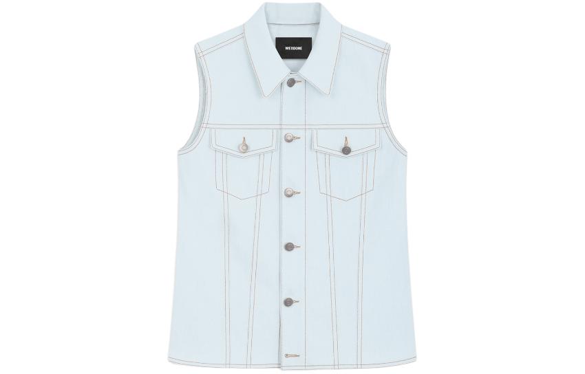 (Women) WE11DONE SS24 Contrast Stitch Washed Denim Vest  Light Blue WD-DV0-24-397-W-IC