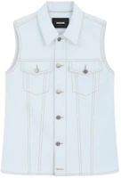 (Women) WE11DONE SS24 Contrast Stitch Washed Denim Vest Light Blue WD-DV0-24-397-W-IC (Women) WE11DONE SS24 Contrast Stitch Washed Denim Vest Light Blue WD-DV0-24-397-W-IC