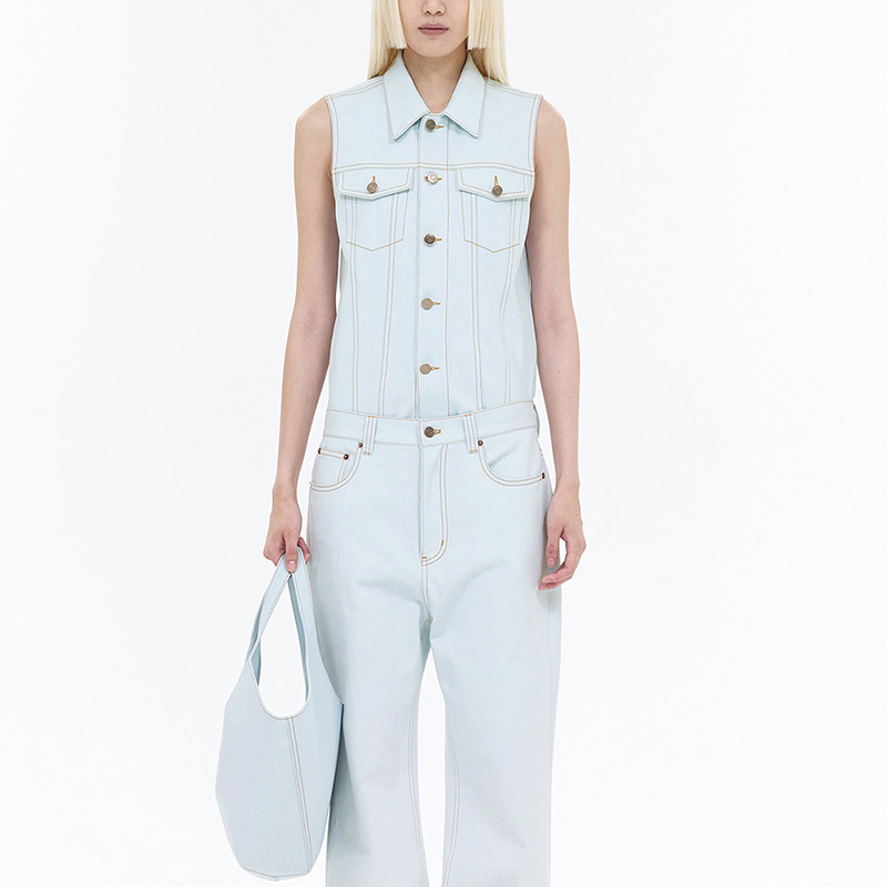 (Women) WE11DONE SS24 Contrast Stitch Washed Denim Vest  Light Blue WD-DV0-24-397-W-IC 圖 4
