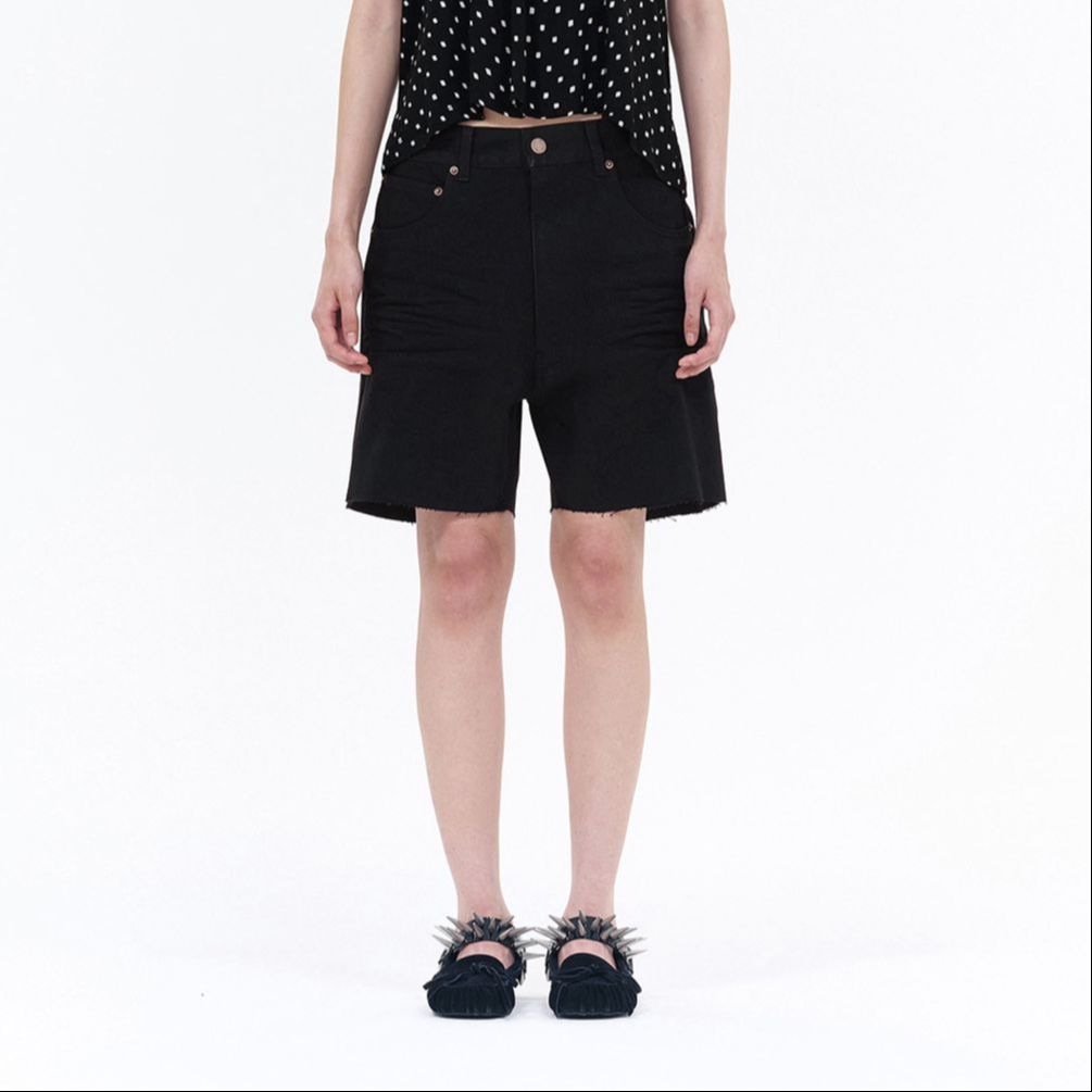 Shop (W) WE11DONE SS24 仿舊高腰牛仔短褲 女款 - 黑色 WD-DP0-24-351-W-BK