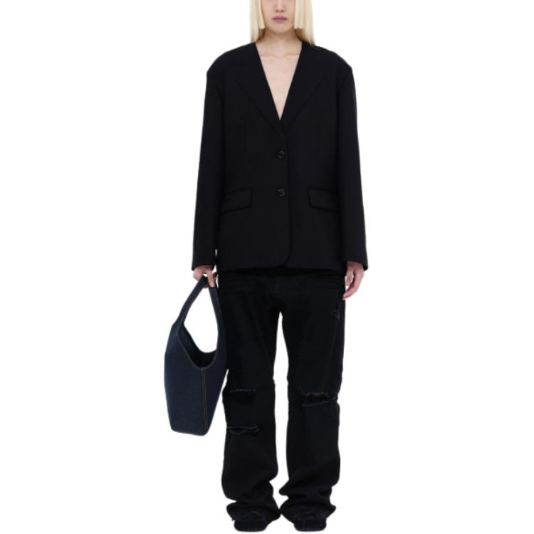 Shop (W) WE11DONE SS24 女士低腰破壞長牛仔褲 黑色 WD-DP0-24-330-W-BK