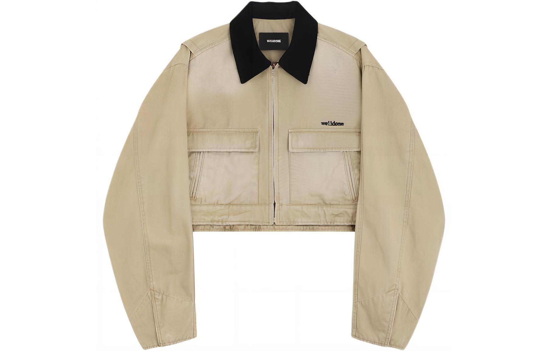 (Women) WE11DONE SS24 Logo Washed Contrast Pocket Denim Jacket  Beige. WD-DJ0-24-309-W-BG