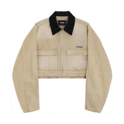 (Women) WE11DONE SS24 Logo Washed Contrast Pocket Denim Jacket Beige. WD-DJ0-24-309-W-BG