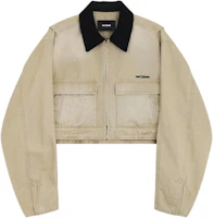 Order (Women) WE11DONE SS24 Logo Washed Contrast Pocket Denim Jacket Beige. WD-DJ0-24-309-W-BG