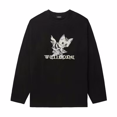 (Women) WE11DONE SS24 Monster Cat Logo Oversized Long Sleeve Drop Shoulder Tee Black WD-TT2-24-905-U-BK