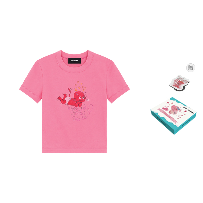 (Women) WE11DONE SS24 Pink Graffiti Print Round Neck Short Sleeve T-Shirt  Style WD-TT1-24-752-W-PK