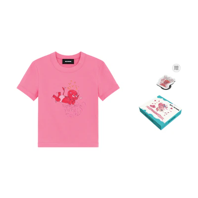 (Women) WE11DONE SS24 Pink Graffiti Print Round Neck Short Sleeve T-Shirt Style WD-TT1-24-752-W-PK