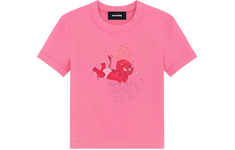 Order (W) WE11DONE SS24 粉色塗鴉圖案圓領短袖T恤款式 WD-TT1-24-752-W-PK