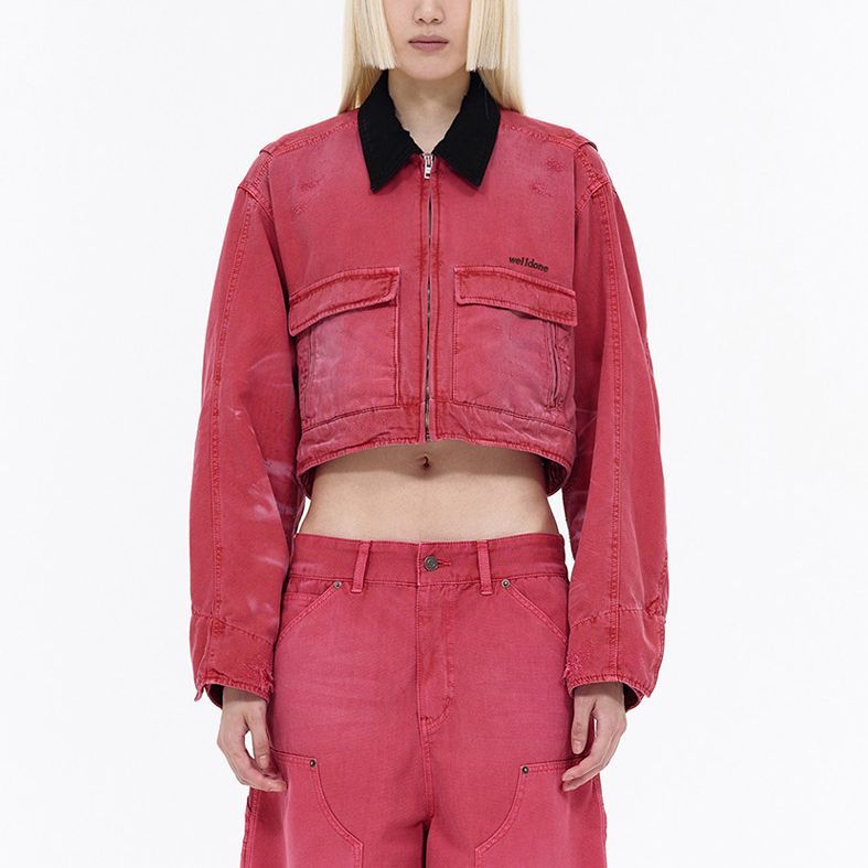 (Women) WE11DONE SS24 Pink Washed Logo Denim Jacket  Short Zip-Up Colorblock Design WD-DJ0-24-309-W-PK 圖 4