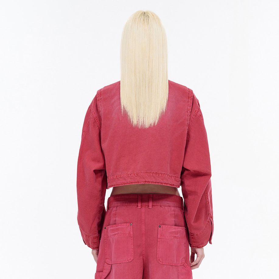 (Women) WE11DONE SS24 Pink Washed Logo Denim Jacket  Short Zip-Up Colorblock Design WD-DJ0-24-309-W-PK 圖 5