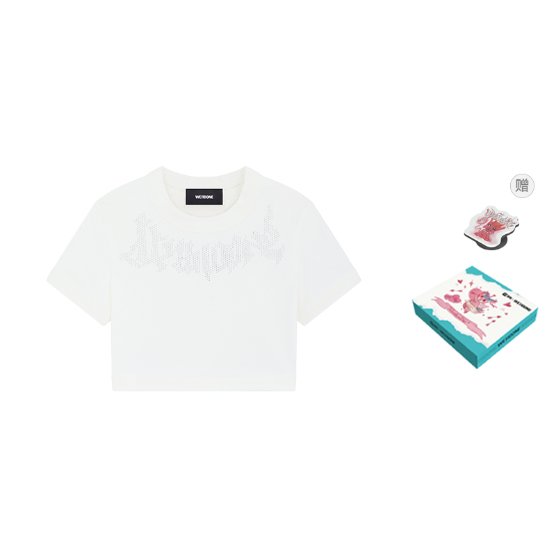 (Women) WE11DONE SS24 Rhinestone Slim Fit Round Neck Short Sleeve T-Shirt Women WD-TT1-24-734-W-WH