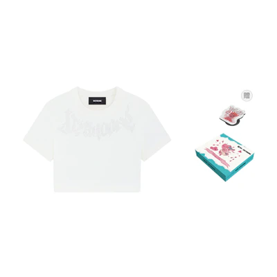 (Women) WE11DONE SS24 Rhinestone Slim Fit Round Neck Short Sleeve T-Shirt Women WD-TT1-24-734-W-WH