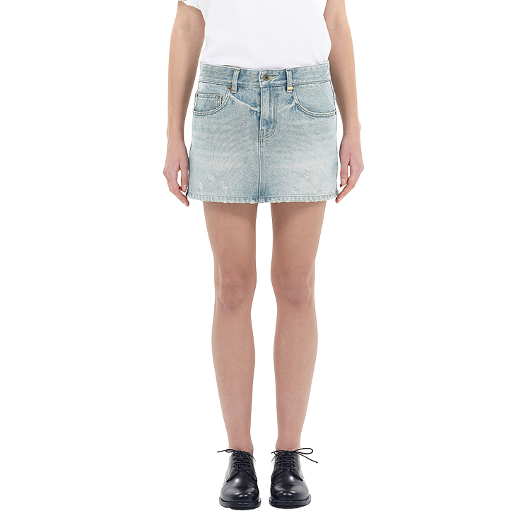 Shop (Women) WE11DONE Washed Denim Mini Skirt  Light Blue WD-DS2-24-370-W-SK