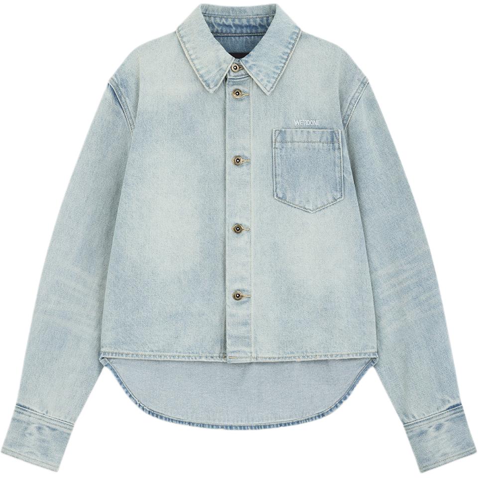 (Women) WE11DONE Washed Single-Breasted Pocket Long Sleeve Shirt Women Blue WD-DB2-24-351-W-SK