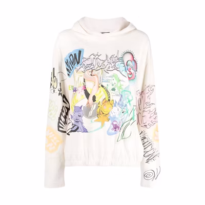 (Women) WE11DONE White Pullover Hoodie with All-Over Letter Print WD-TH3-23-892-U-IV