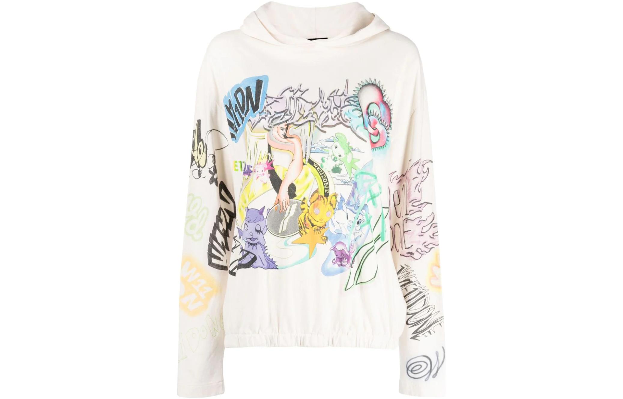 (Women) WE11DONE White Pullover Hoodie with All-Over Letter Print WD-TH3-23-892-U-IV 圖 2