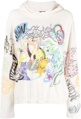 (Women) WE11DONE White Pullover Hoodie with All-Over Letter Print WD-TH3-23-892-U-IV Order (Women) WE11DONE White Pullover Hoodie with All-Over Letter Print WD-TH3-23-892-U-IV
