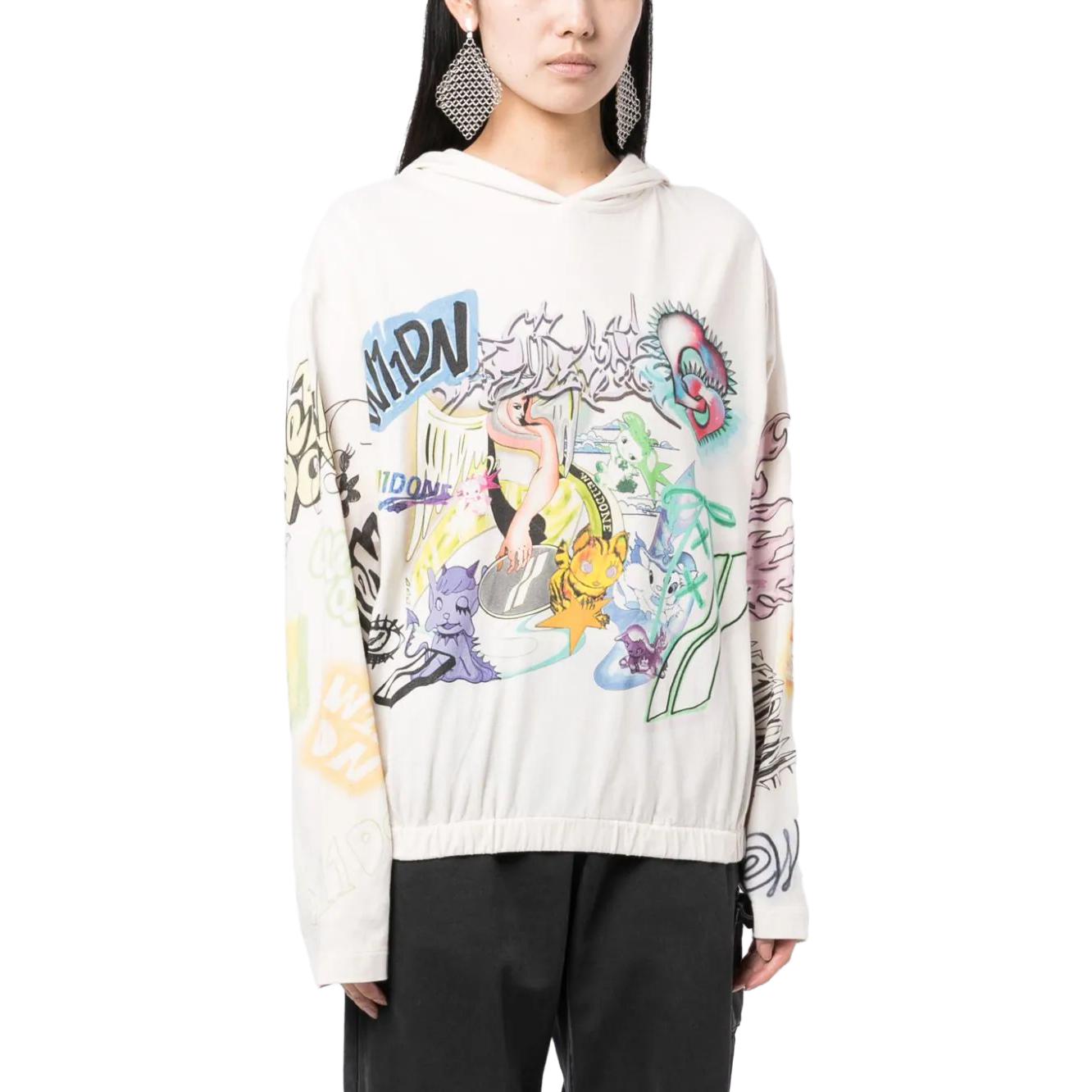 (Women) WE11DONE White Pullover Hoodie with All-Over Letter Print WD-TH3-23-892-U-IV 圖 4