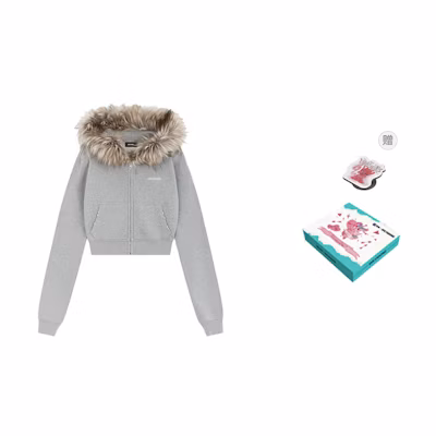 (Women) WE11DONE Y2K Girlfriend Style Short Fleece Zip Hoodie Jacket Women Grey. WD-TJ2-24-854-W-MG