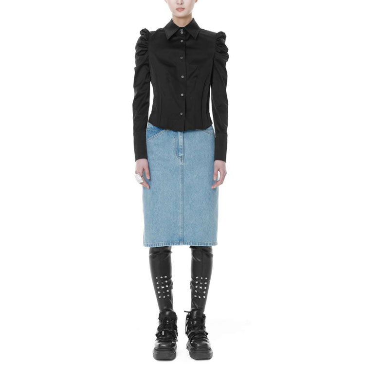 Shop (Women) WE11DONE Zip-Up Straight Denim Skirt WD-DS3-21-325-W-BL