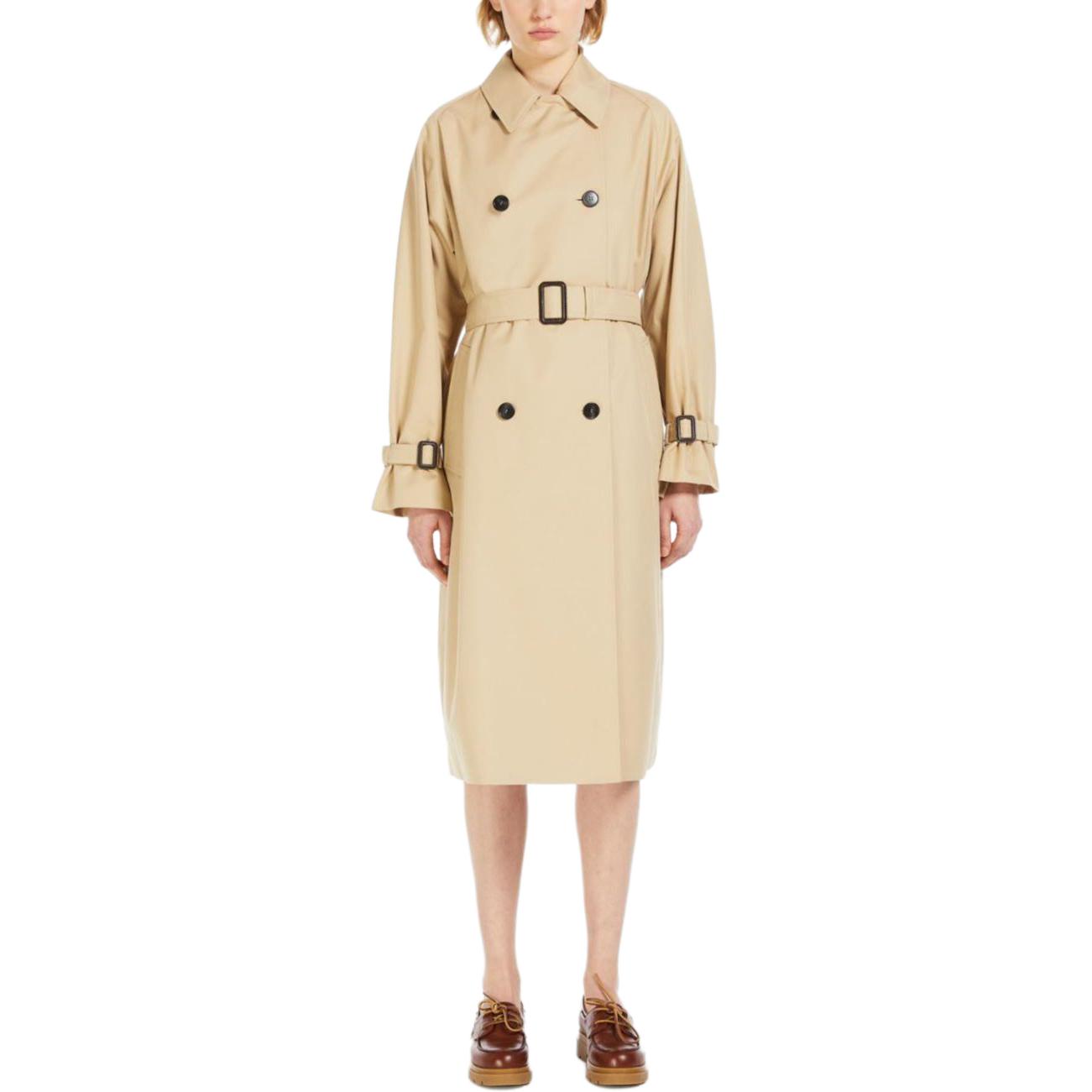 Lookbook (W) WEEKEND MaxMara Beige Trench Coat Panjang Double-Breasted dengan Kerah 5021021600024-CANASTA
