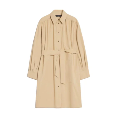 (Women) WEEKEND MaxMara Beige Midi Long-Sleeve Belted Shirt Dress 5221224206