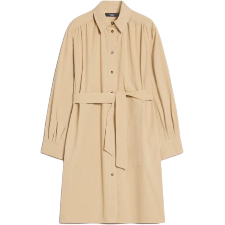 Order (W) WEEKEND MaxMara Midi Dress Beige Lengan Panjang dengan Sabuk 5221224206