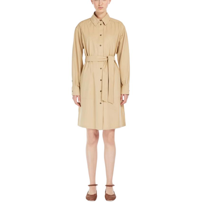 Lookbook (W) WEEKEND MaxMara Midi Dress Beige Lengan Panjang dengan Sabuk 5221224206