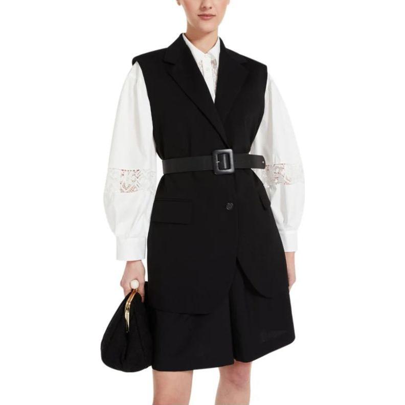 Shop (W) WEEKEND MaxMara Blazer Hitam Tanpa Lengan Slim-Fit Single-Breasted. 2359160239600-003