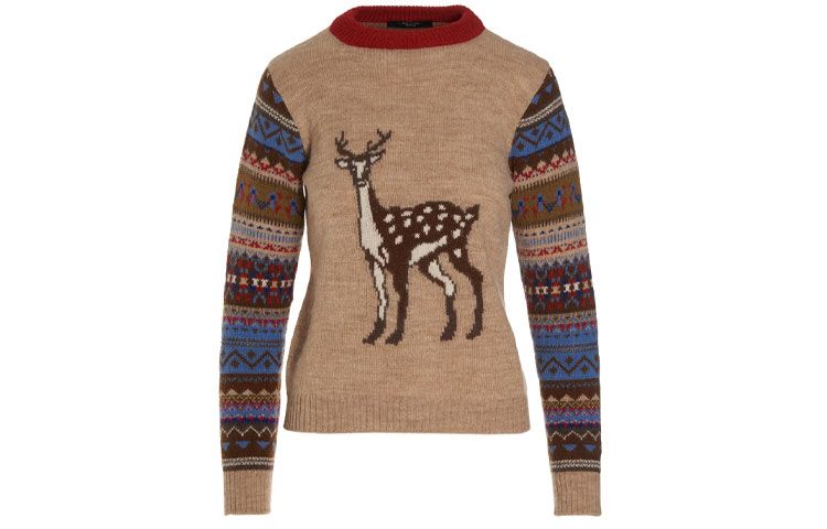 (Women) WEEKEND MaxMara  Brown Jacquard Knit Sweater with Colorblock Design 53661923600-005