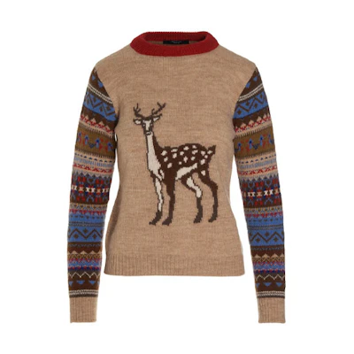 (Women) WEEKEND MaxMara Brown Jacquard Knit Sweater with Colorblock Design 53661923600-005
