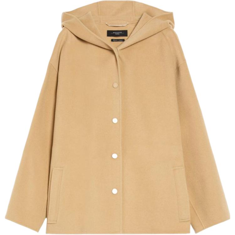 (Women) WEEKEND MaxMara  Brown Solid Long Coat with Hoodie and Buttons 5086024106-065